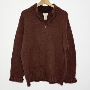 VTG LL Bean Sweater‎ Mens Large Reg Brown Shetland Wool 1/4 Zip Elbow Patches